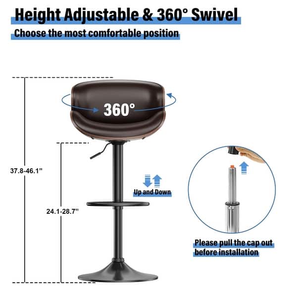 dimension image slide 7 of 12, Bar Stools Adjustable Height Swivel Faux Leather Armless Barstools
