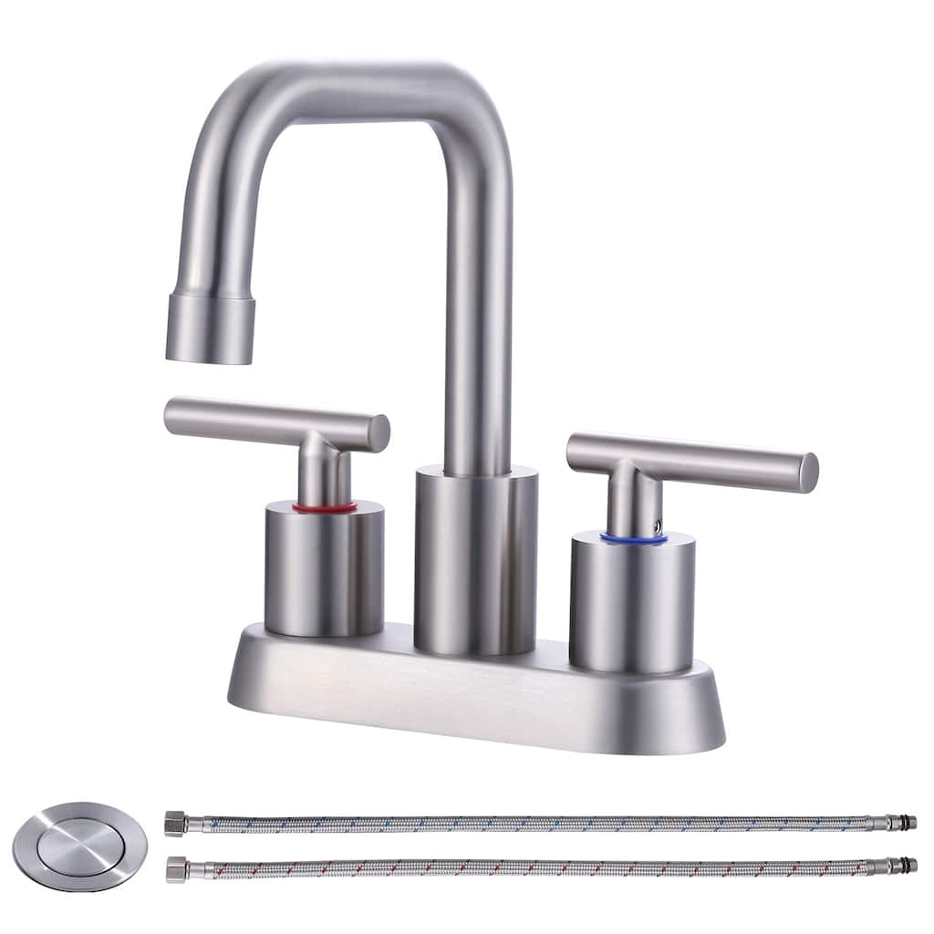 WOWOW 4 in. Centerset Double Handle Bathroom Faucet with Drain Kit