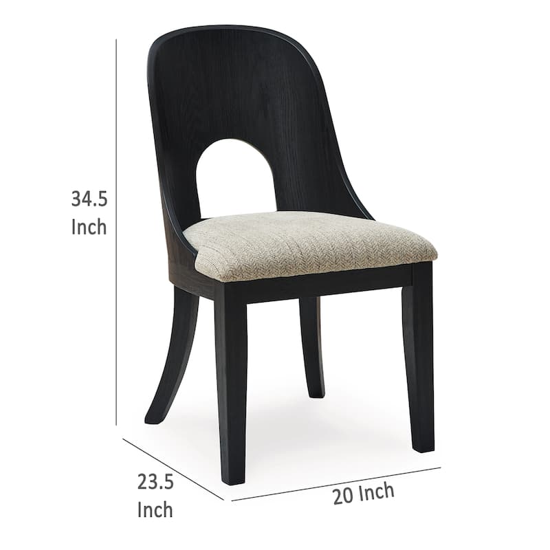Robeck Dining Side Chair Set of 2, Herringbone Polyester, Black Wood