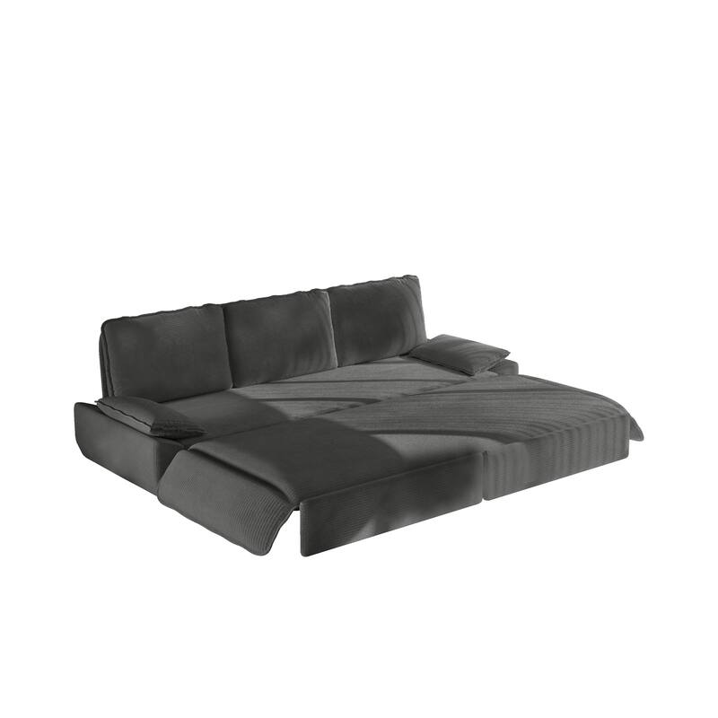 94.5" King Size Corduroy Sleeper Sofa with Pull-Out Bed, 3-in-1 Convertible Design