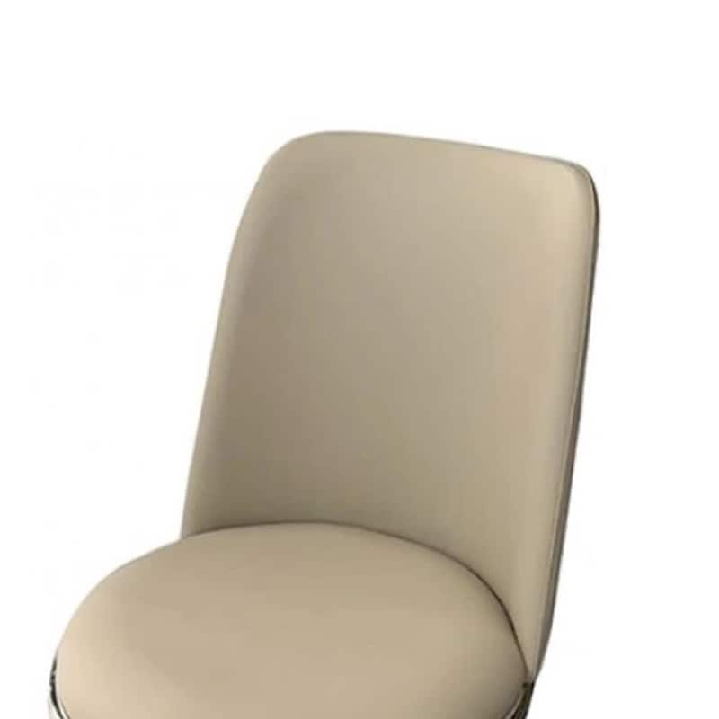 Relli Side Dining Chair Set of 2, Silver Metal, Taupe Faux Leather Round Seats