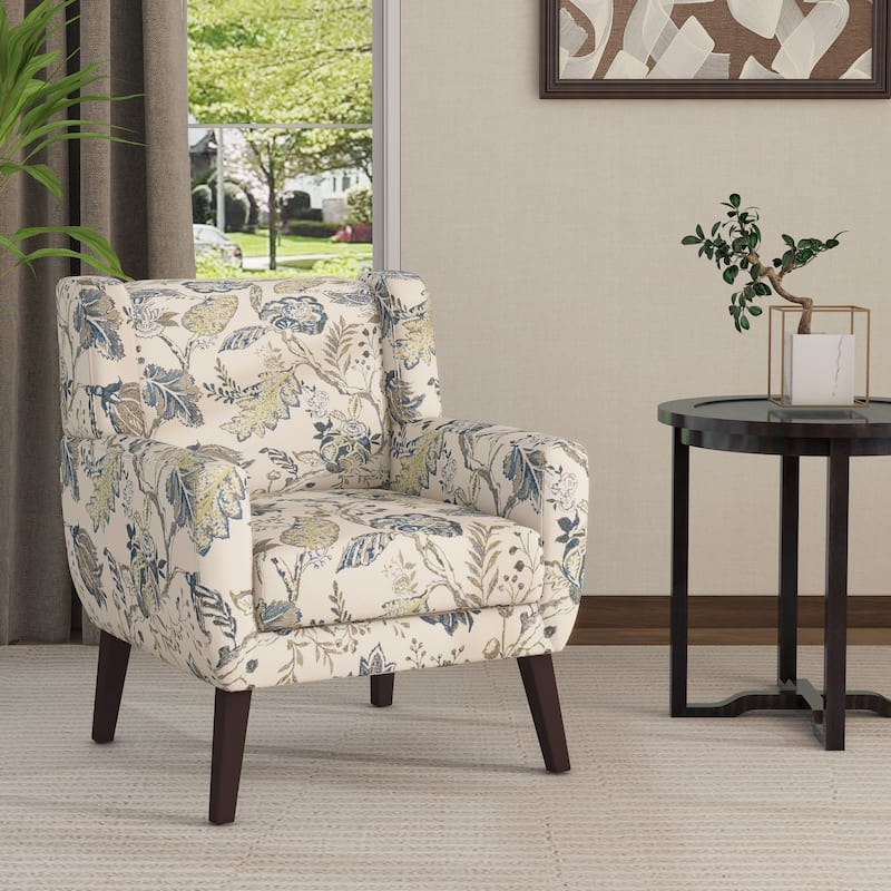 Modern Accent Chair Cotton Linen Upholstered Chair for Living Room - Pattern - Pattern Leaf