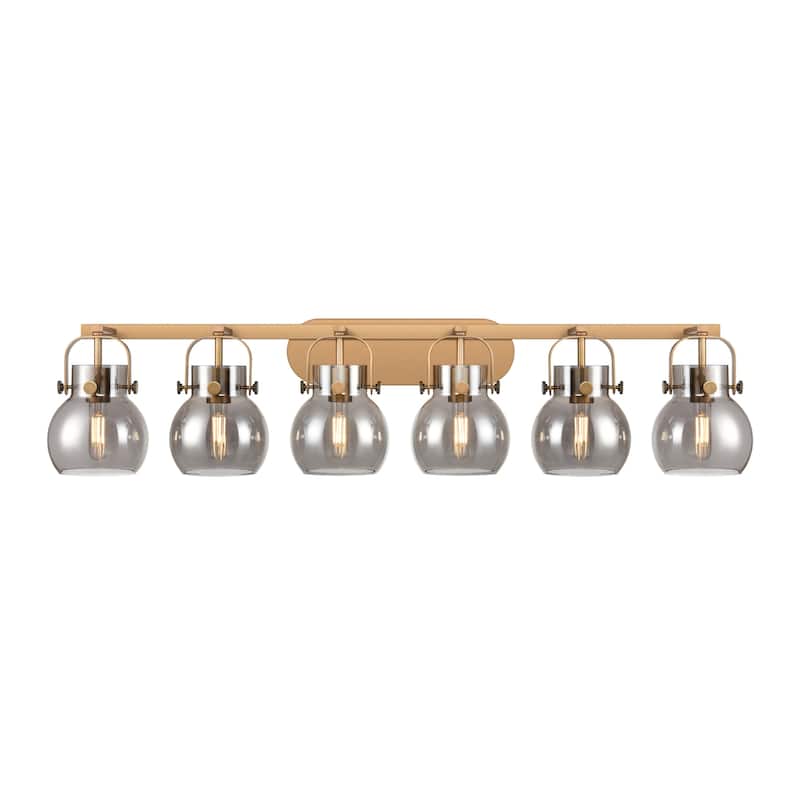Innovations Lighting 423-6W-10-46 Pilaster II Sphere Vanity Pilaster - Brushed Brass / Plated Smoke