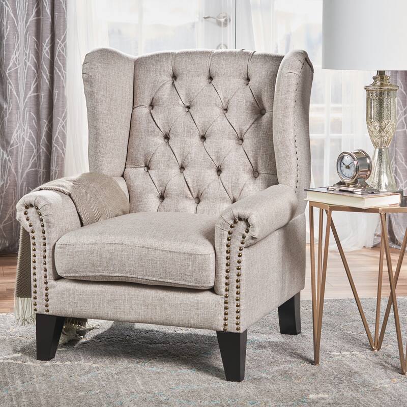 Laird Winged Tufted Studded Fabric Club Chair by Christopher Knight Home