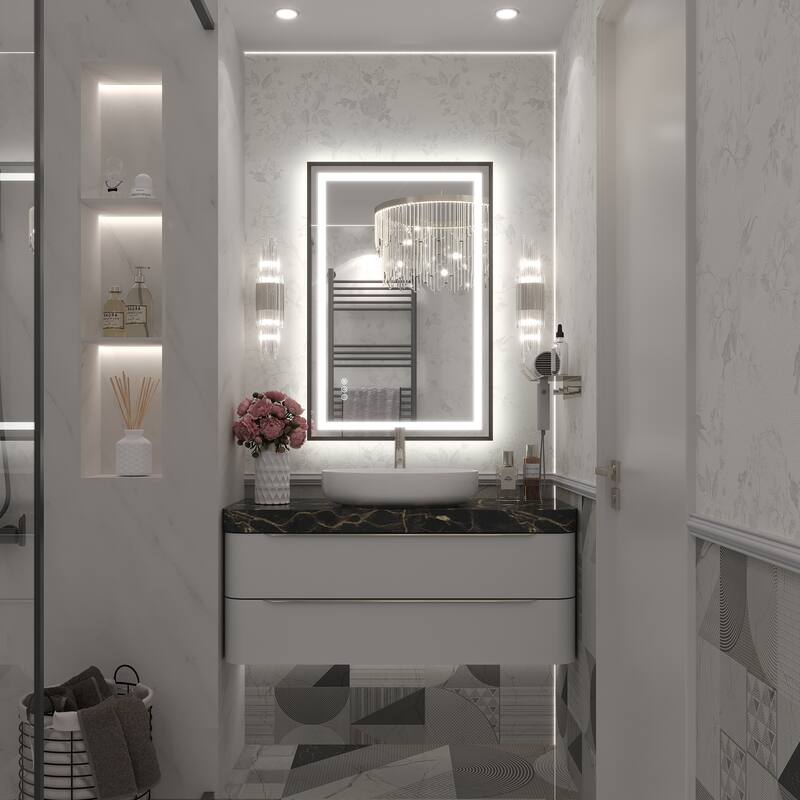 KIOTEE 24V Ultra-Bright LED Bathroom Mirror, Anti-Fog, Tempered Glass