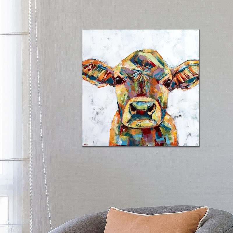 iCanvas "Jersey Cow- White" by Jennifer Seeley Canvas Print - 26x26x1.5