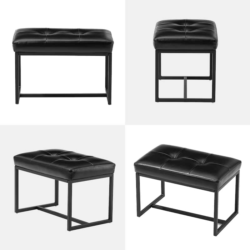 Glitzhome 24"W Modern PU Leather Button-tufted Ottoman Foot Stool
