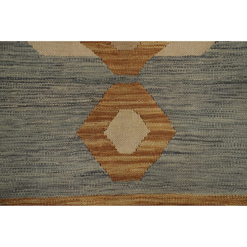 Hand Woven Oriental 100% Wool Carpet Southwestern Tribal Beige & Ivories Kilim Area Rug - 9' 11'' X 6' 6''