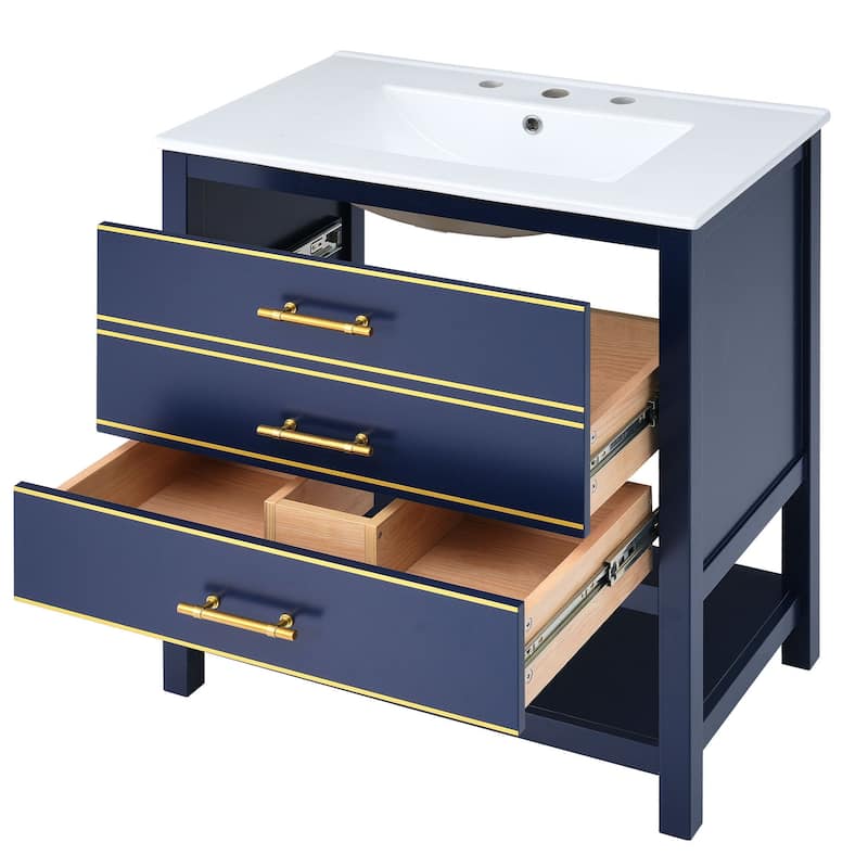 30 inch Freestanding Bathroom Vanity Set with Integrated Ceramic Sink