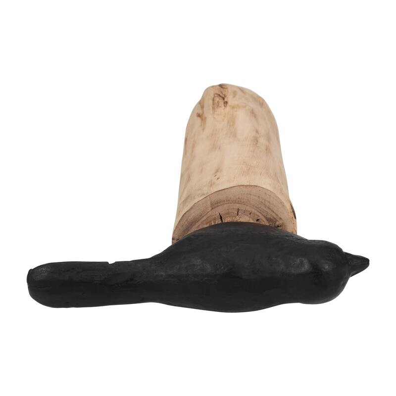 Sagebrook Home Black/brown Resin Bird Perched On Log, Craft Art Abstract Statue Decoration for Interior Design