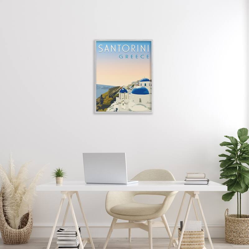 Stupell Vintage Santorini Cityscape Framed Giclee Art Design By Victoria Barnes