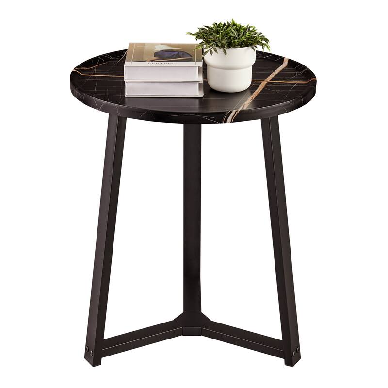 Harper Round Raised Lip Edge Side Accent Table with Mid-century Modern Crossed Metal Bold Pedestal Legs