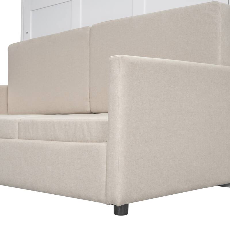 Queen Size Multifunctional Murphy Bed with Cushion and Storage