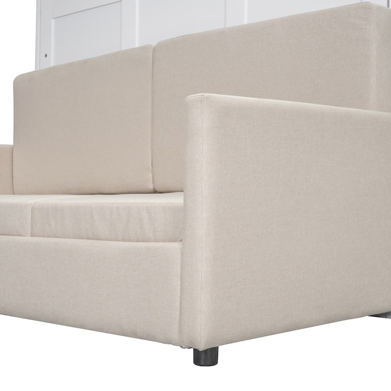 Queen Size Murphy Wall Bed with Integrated Cushion, Hydraulic Folding System, Space Optimization