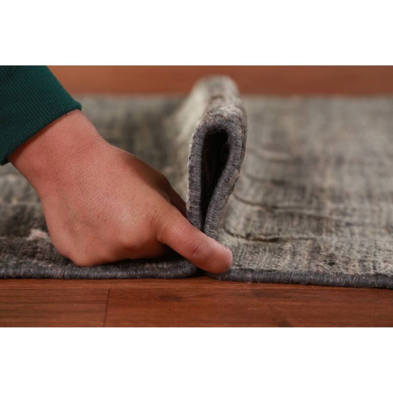 Trellis Gray Gabbeh Oriental Rug Hand-Knotted Wool Carpet - 3'9"x 5'10"