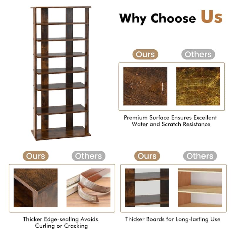 Costway Patented 7-Tier Double Rows Shoe Rack Vertical Wooden Shoe - See Details