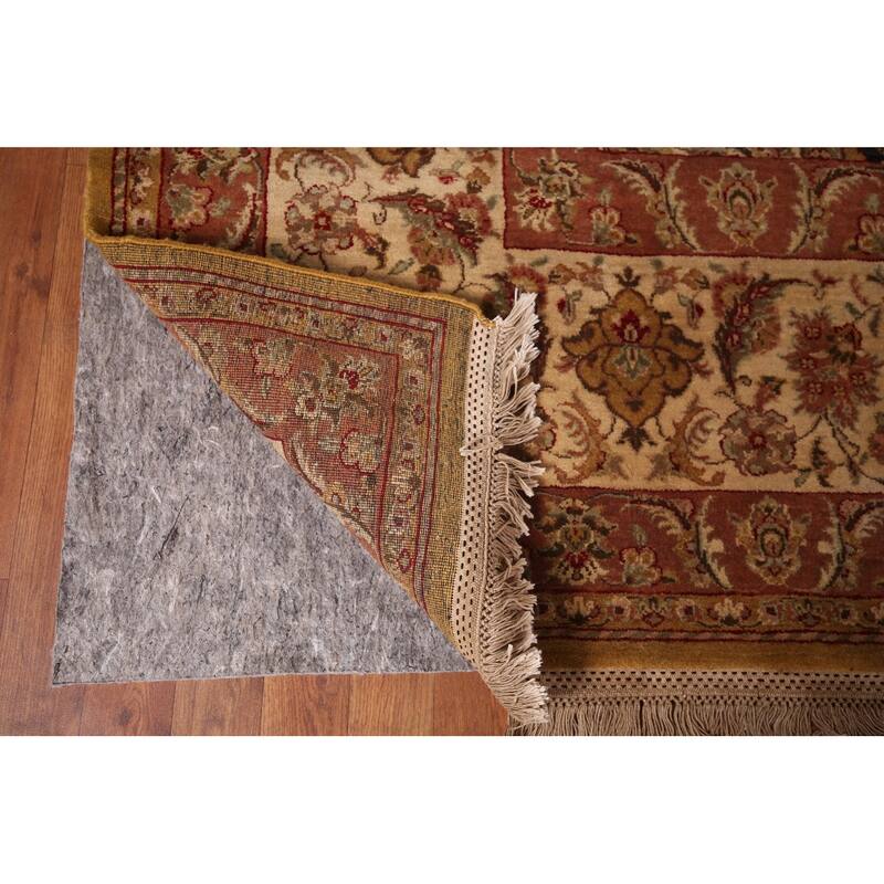 Black Floral Agra Oriental Area Rug Hand-Knotted Wool Carpet - 9'4" X 12'8"