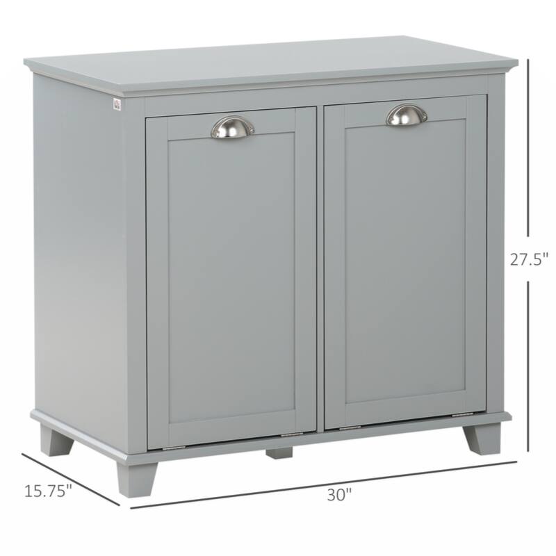 Bathroom Storage Organizer with Two-Compartment Tilt-Out Hamper, Gray
