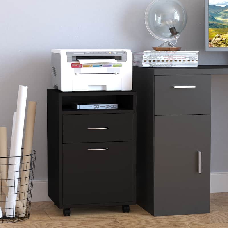HOMCOM 24" Mobile Printer Cart with 2 Drawers, Black - 15.7*13.8*23.6 - Black