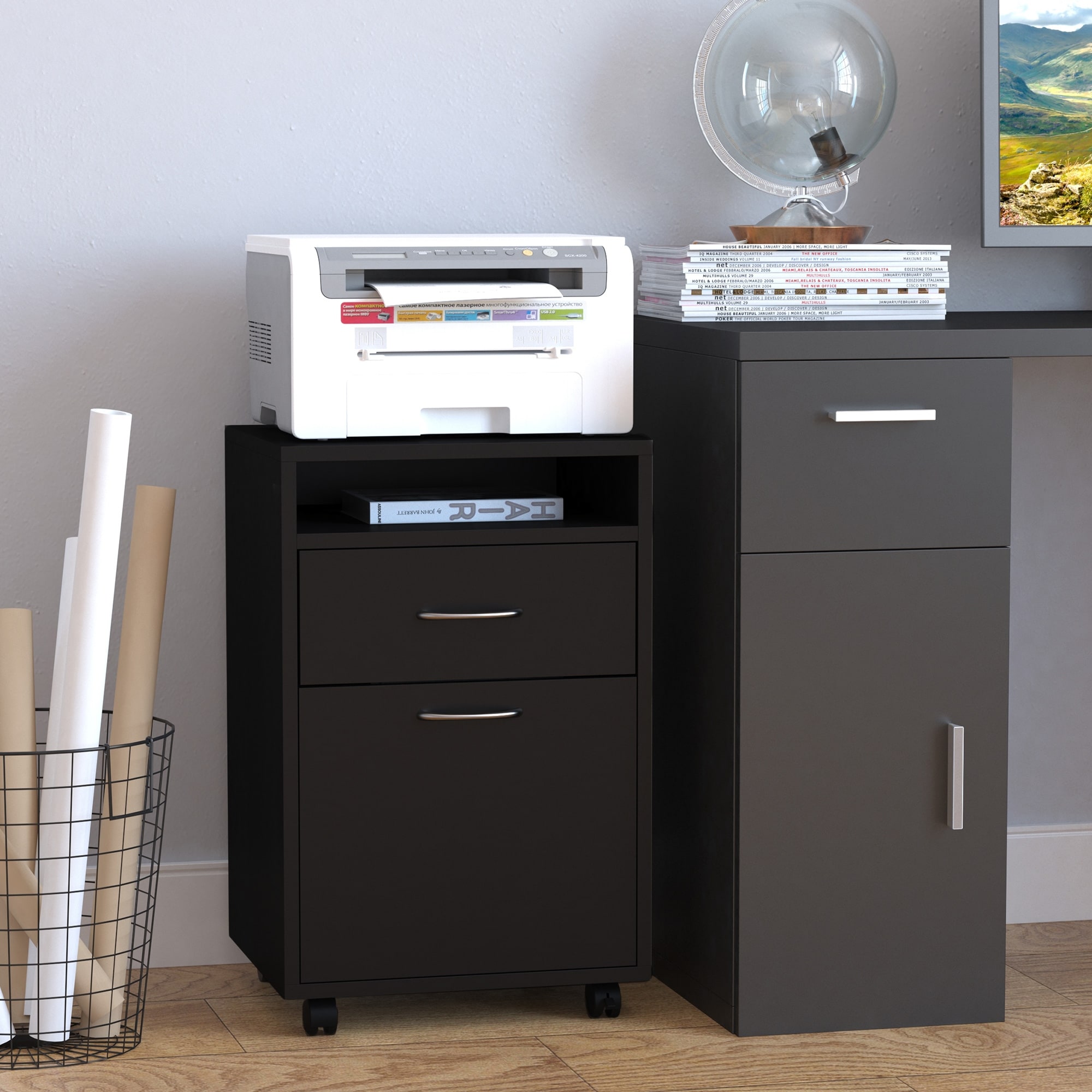 HOMCOM 24" Mobile Printer Cart with 2 Drawers, Black - 15.7*13.8*23.6