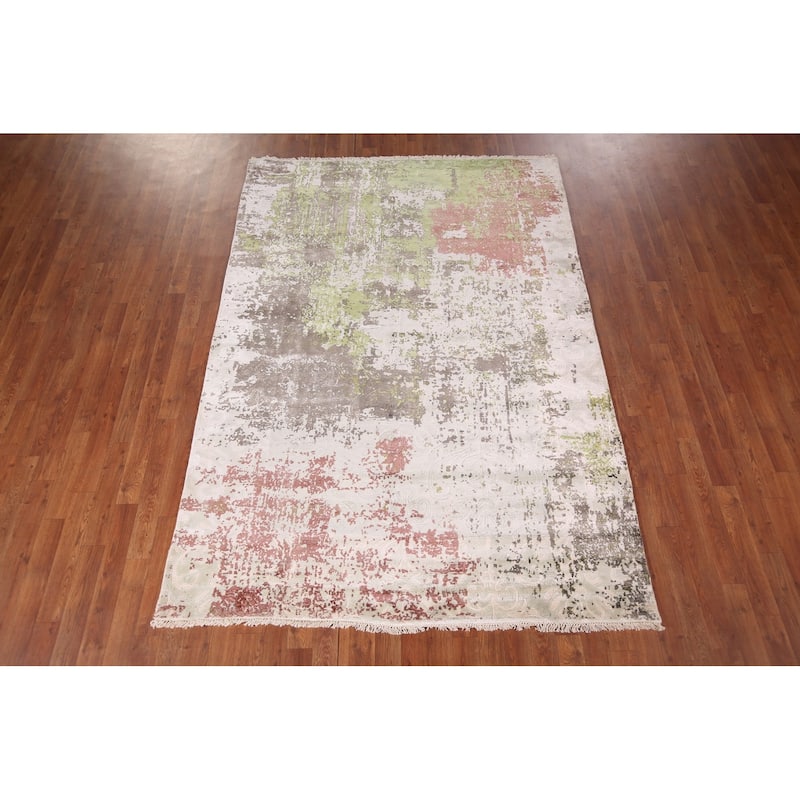 Contemporary Abstract Area Rug Hand-Knotted Wool Carpet - 5'6" X 7'8"
