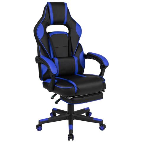 Offex X40 Gaming Ergonomic Computer Chair Massaging Lumbar-Black/Blue - 28"W x 29.25" - 68"D x 48" - 51.25"H