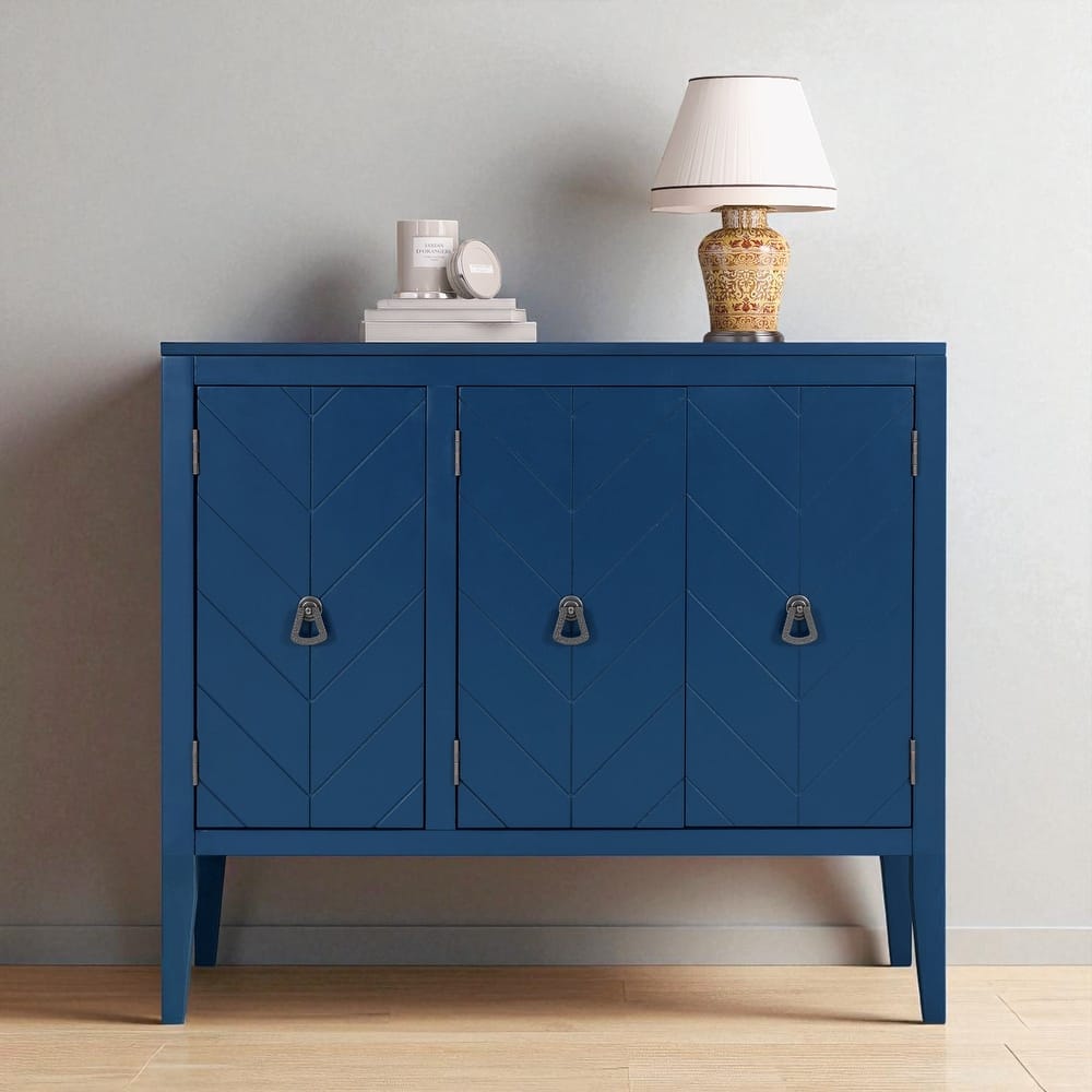 Adjustable Shelf Wood Sideboard Cabinet with Pine Legs and Retro Metal Handles, Storage Buffet for Entryway or Study