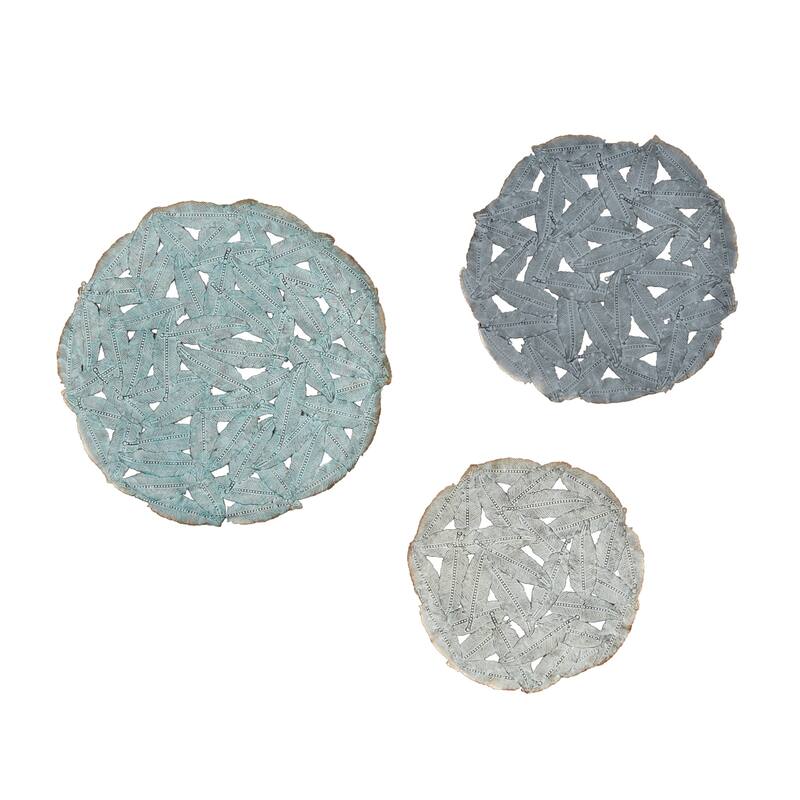 Madison Park Rosalie Textured Feather 3-piece Metal Disc Wall Decor Set - Blue