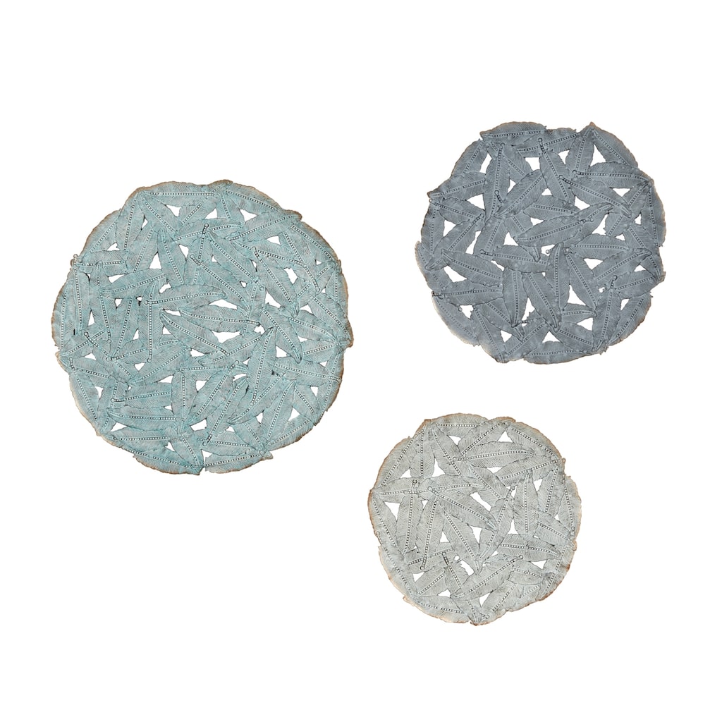 Madison Park Rosalie Textured Feather 3-piece Metal Disc Wall Decor Set