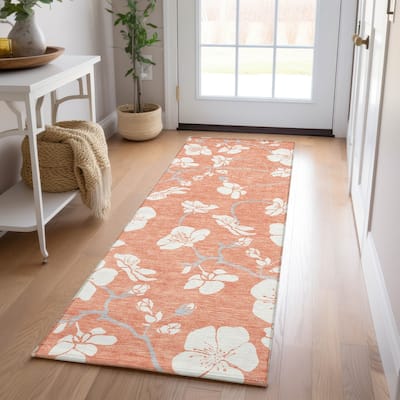 Machine Washable Indoor/ Outdoor Calm Floral Chantille Rug