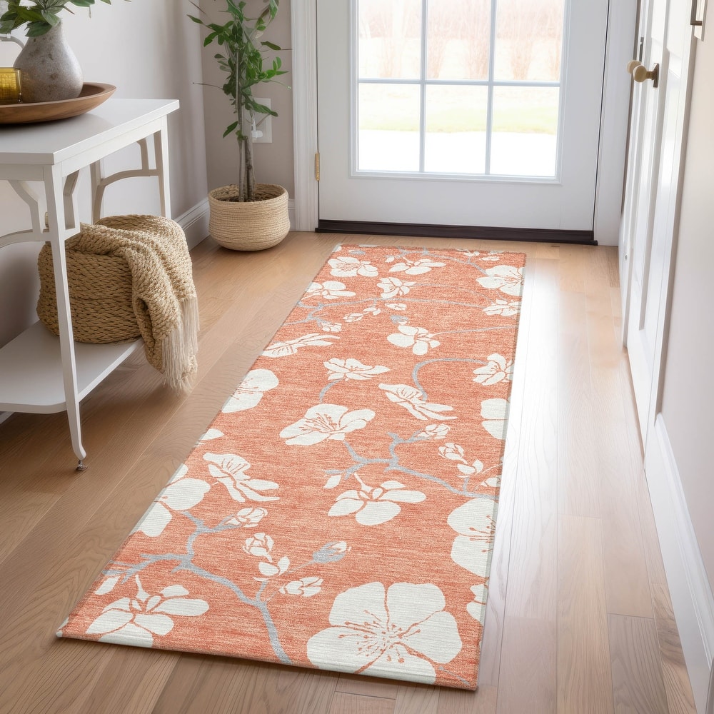 Machine Washable Indoor/ Outdoor Calm Floral Chantille Rug