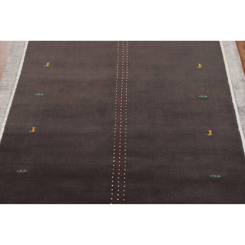 Hand Knotted Oriental 100% Wool Carpet Tribal Tribal Greys & Charcoal Gabbeh Area Rug - 7' 10'' X 5' 5''