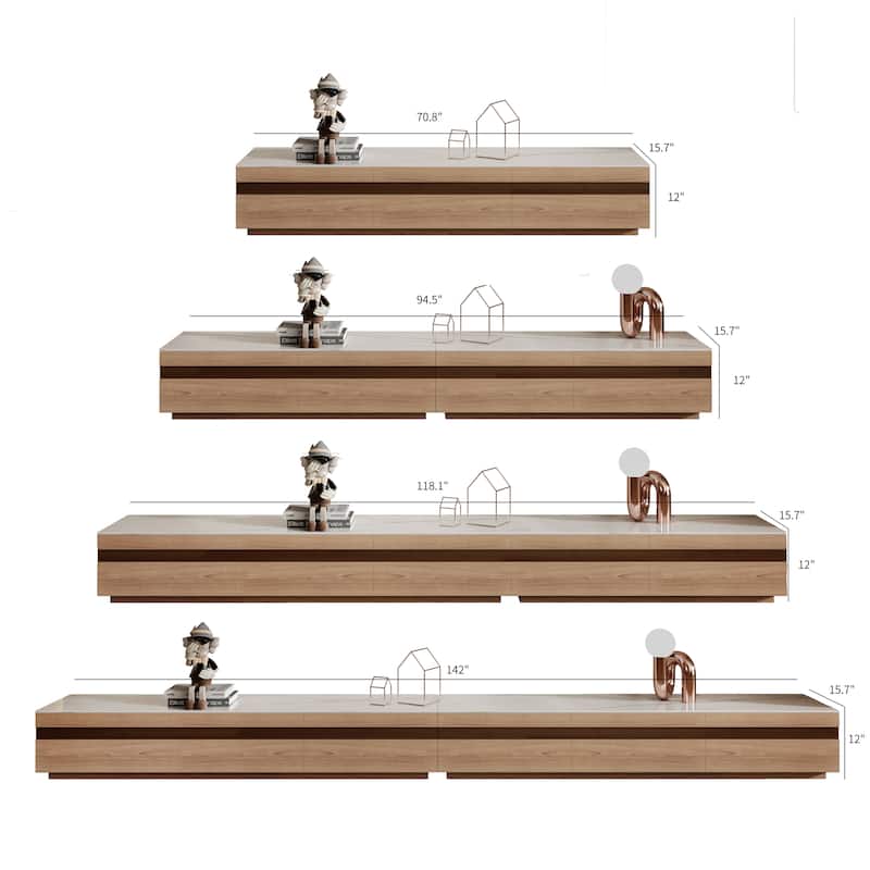 Modern Light Wood TV Stands, Glossy Stone Table-top, 3-6Drawers, Fully Assembled
