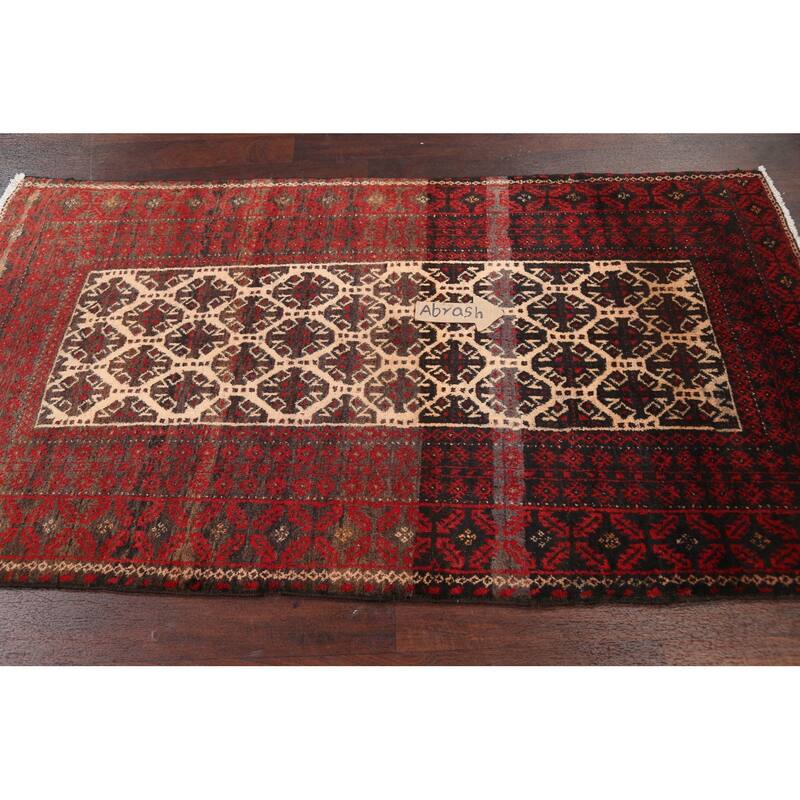 Geometric Balouch Persian Wool Area Rug Hand-knotted Office Carpet - 3'7" x 6'4"