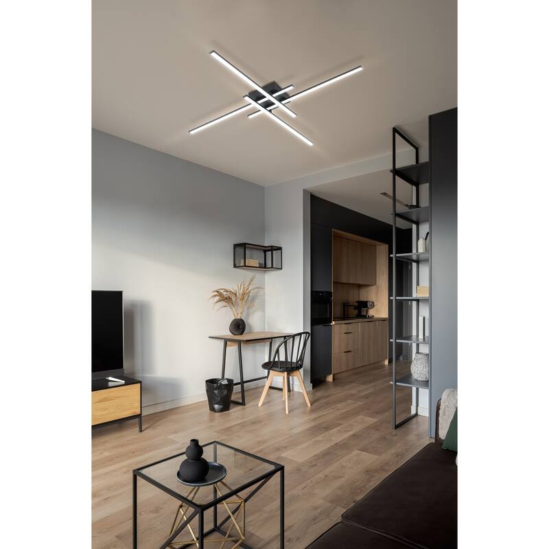 Lapiz - 4-Light Integrated LED Ceiling Light - Structured Black Finish - Black, White