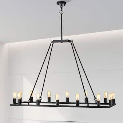 Homer Matte Black 14-Light Linear Kitchen Island Chandelier