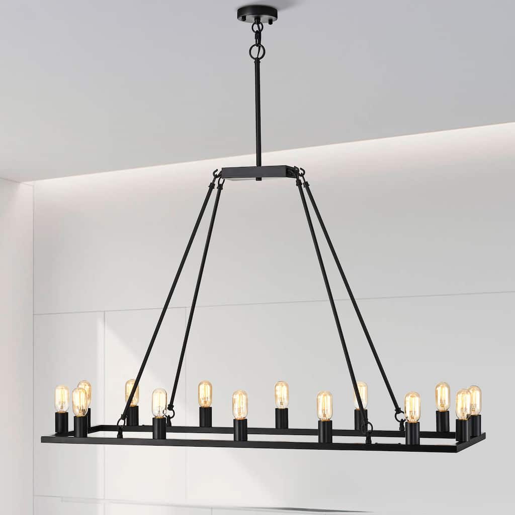 Homer Matte Black 14-Light Linear Kitchen Island Chandelier