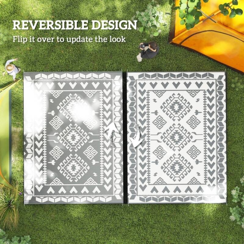 Reversible Outdoor Rug with Carry Bag Large Picnic Blanket for Camping, RV Trips, Beach - 143.7" L x 107.9" W
