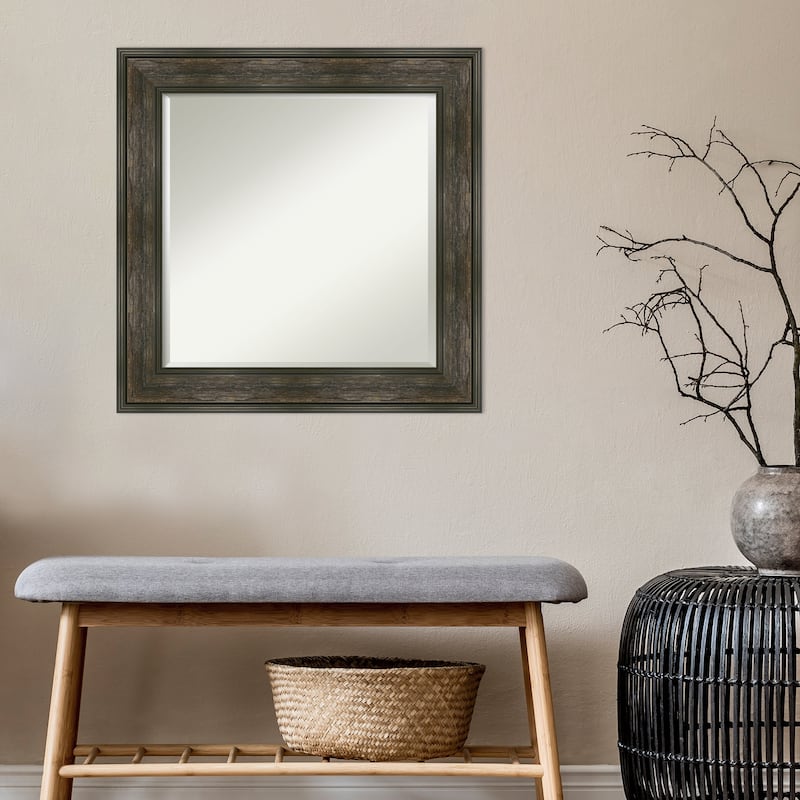 Beveled Bathroom Wall Mirror - Rail Rustic Char Frame - Rail Rustic Char