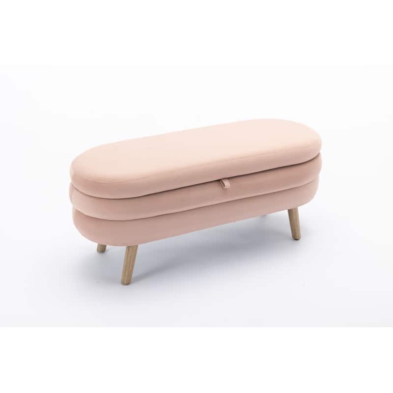 Velvet Fabric Storage Bench Bedroom Bench With Wood Legs For Living Room Bedroom Indoor