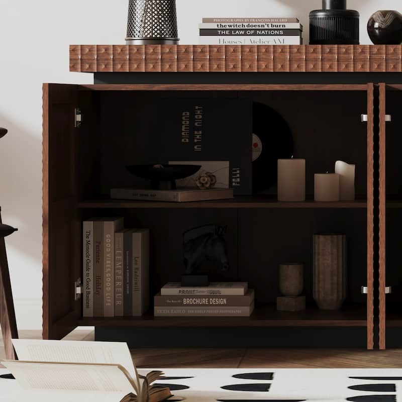 Sideboard Buffet Cabinet 58.3" Modern Accent Storage Sideboard, Rustic 4-Door Freestanding Cabinet with Anti-Dumping Design