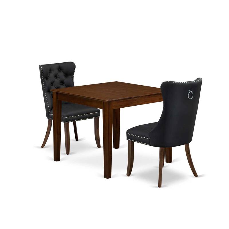 3-Piece Antique Walnut Finish Square Solid Wood Top Dining Table Set