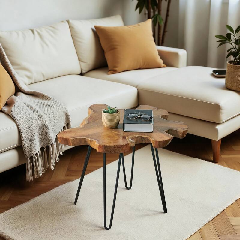 Greenage Solid Wood Teak Live Edge Natural Cut Coffee Table