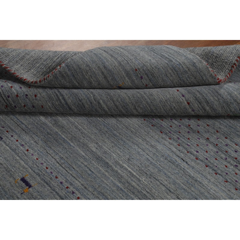 Hand Knotted Oriental 100% Wool Carpet Tribal Stripe Greys & Charcoal Gabbeh Area Rug - 8' 4'' X 5' 2''