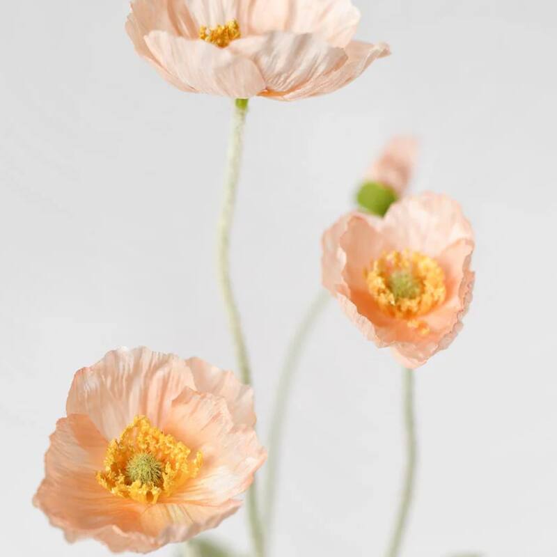 Medium Coral Pink Silk Decorative Artificial Common Poppy(Pack of 1 Branch)