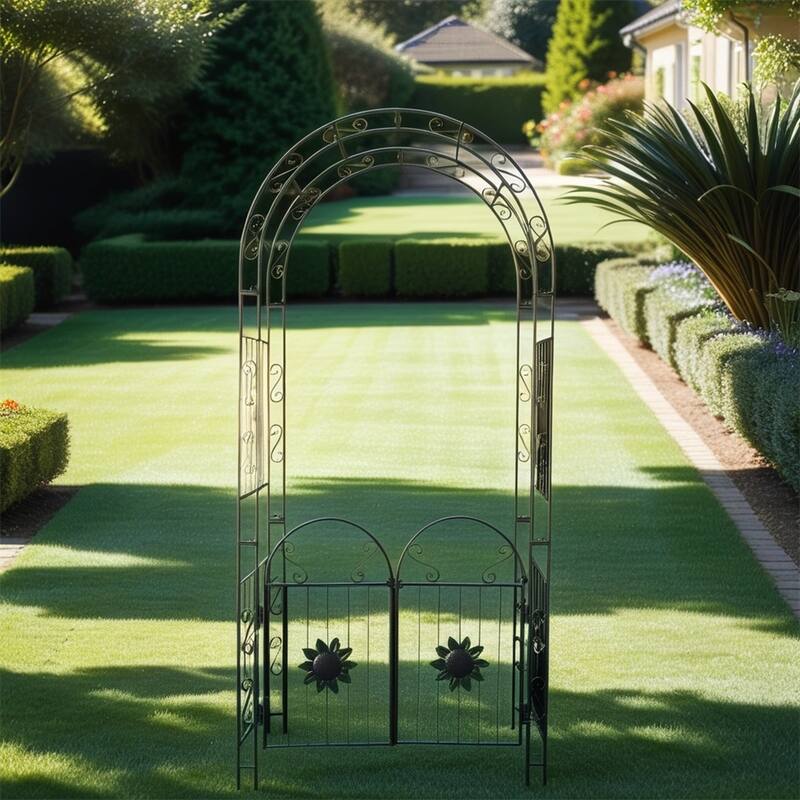 Metal Arch Garden Trellis with Doors for Climbing Plants