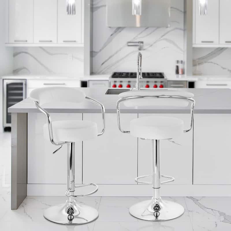 Faux Leather Retro Adjustable Swivel Bar Stool White Set of 2