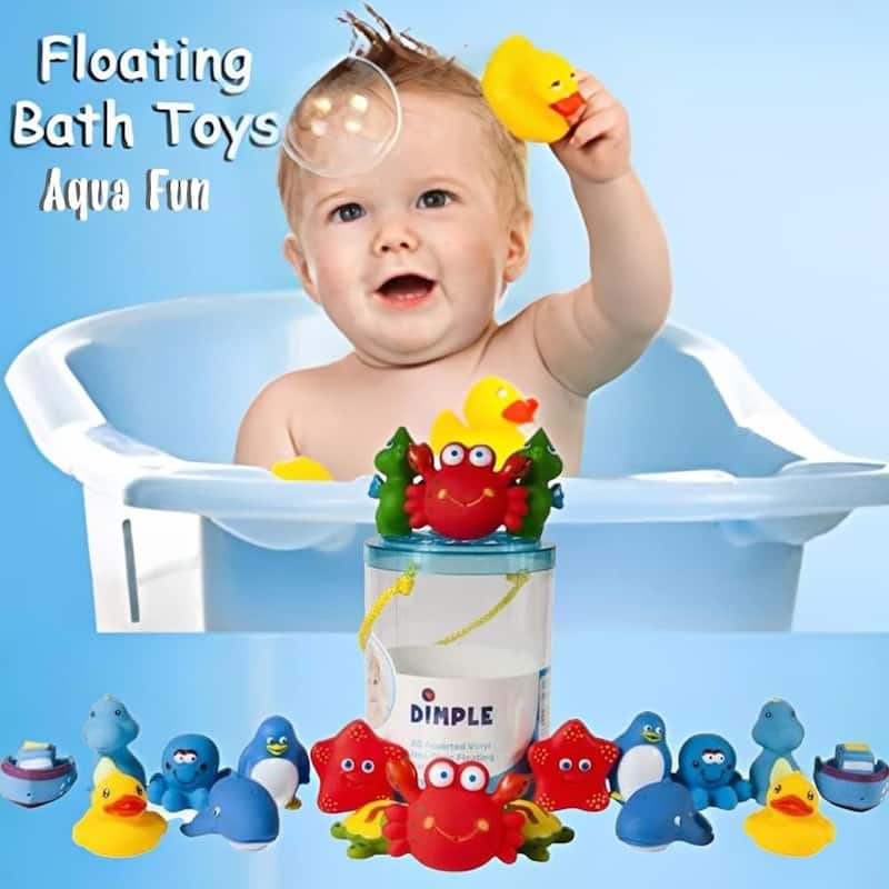 Dimple Set of 20 Floating Bath Toys with 20 Different Sea Animals, Vehicles and Shapes, Squirter Toys for Boys and Girls