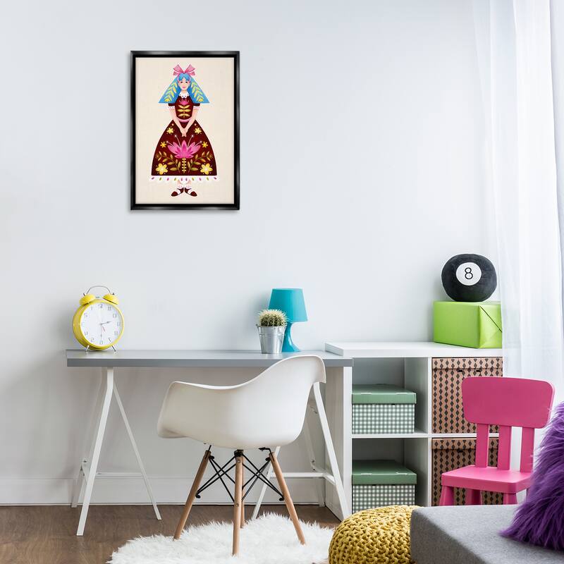 Stupell Blue Haired Folk Girl Framed Floater Canvas Wall Art Design By Hannah Moren