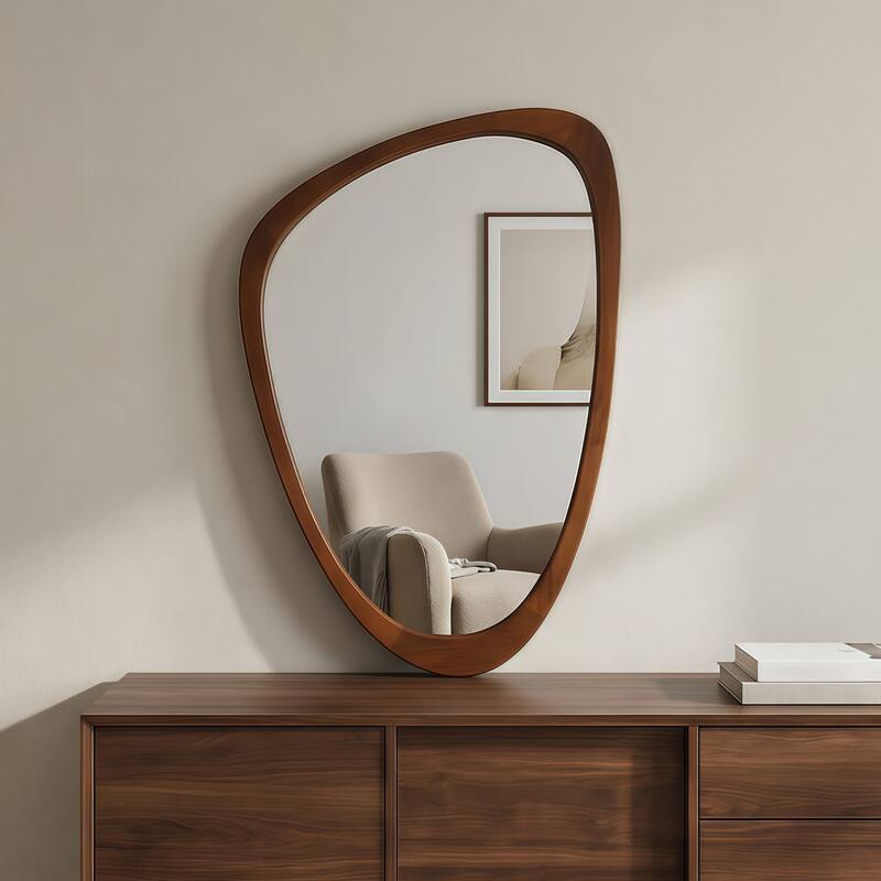 24"x36" Irregular Solid Wood Frame Decorative Mirror,For Bedroom, Bathroom, Living Room, Entryway